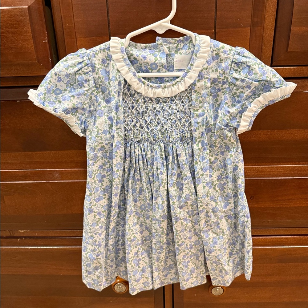 3T Smocked Floral Blue and White Dress